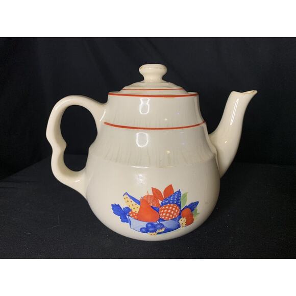 Universal Cambridge Calico Fruit Teapot 1940s VTG 6.5" Tall - Picture 1 of 7